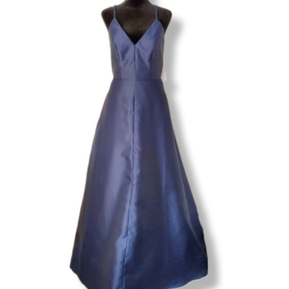 NWT ALFRED SUNG V-Neck Full Satin Maxi Gown Sz 2